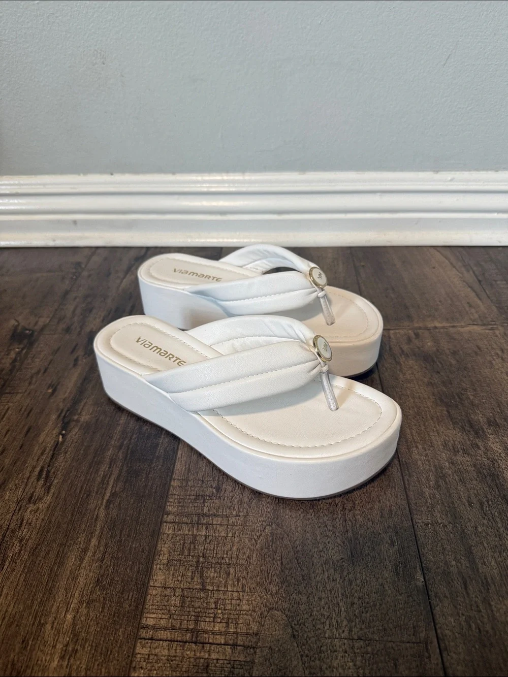 White Platform Flip Flop Wedges Sandals